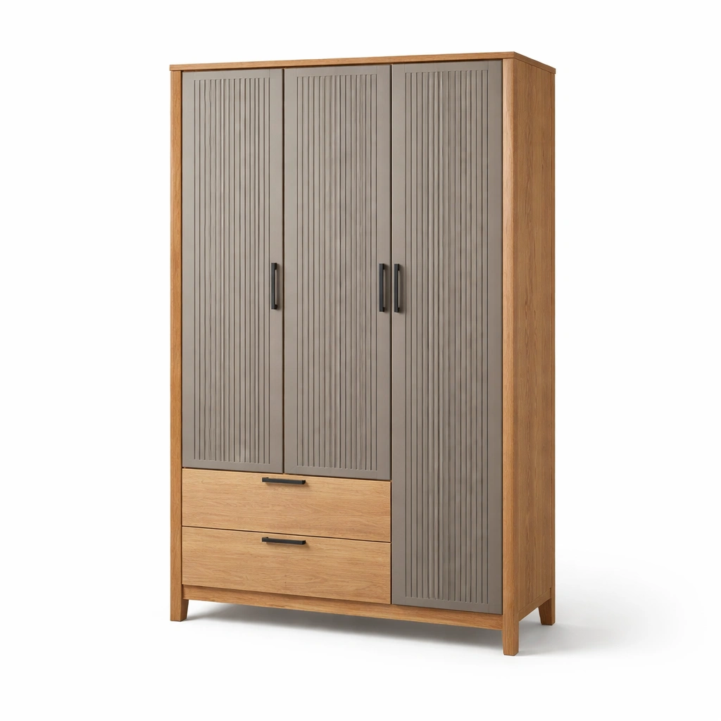 Kleiderschrank mit Lamellentueren Grau-kenvorio